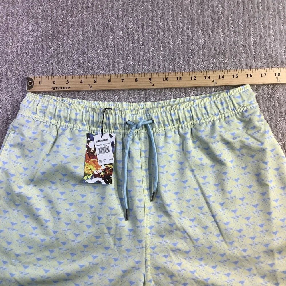 Robert Graham Mens Martini Tower Swim Trunks Yellow Blue Size L NWT